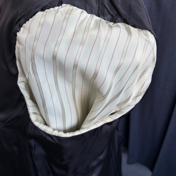 Hart Schaffner Marx Gray Blue Pinstripe Wool Suit 42L 2 Piece Hidden Flaw - Picture 11 of 16
